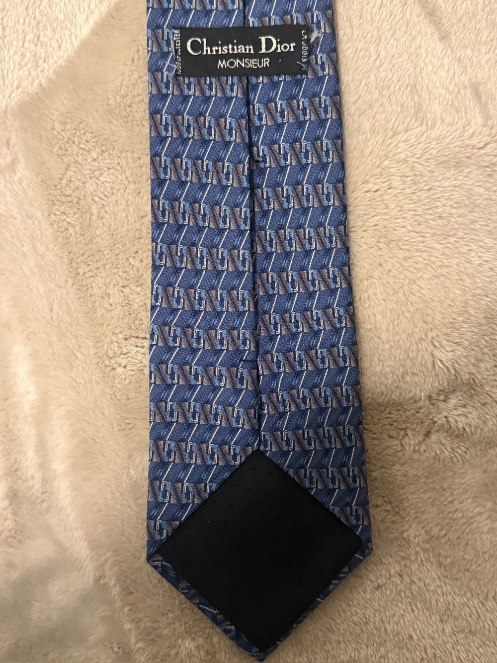 Christian Dior Monsieur 100% Silk Handmade Designer Neck Tie Blue Geo Pattern
